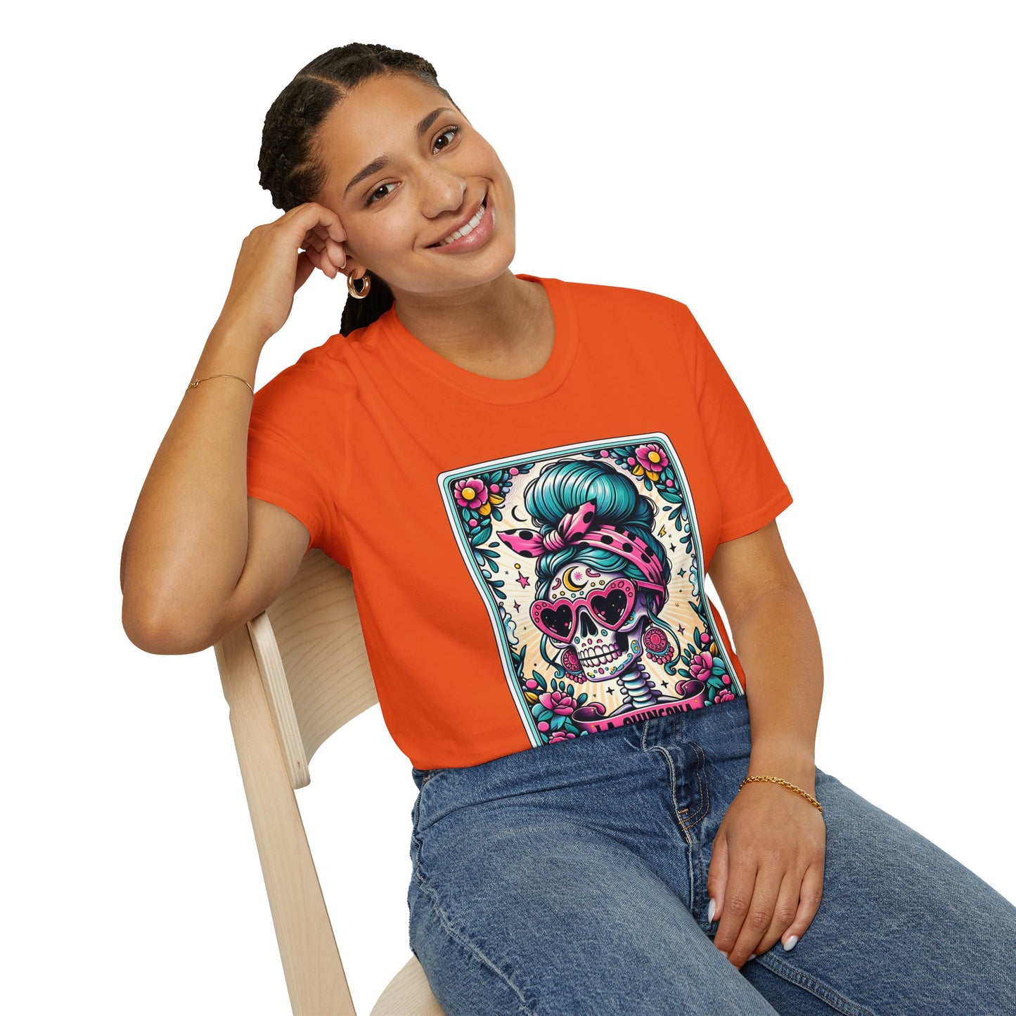 Vibrant Sugar Skull T-Shirt - Unique Spooky Halloween Apparel Inspired by Dia de los Muertos