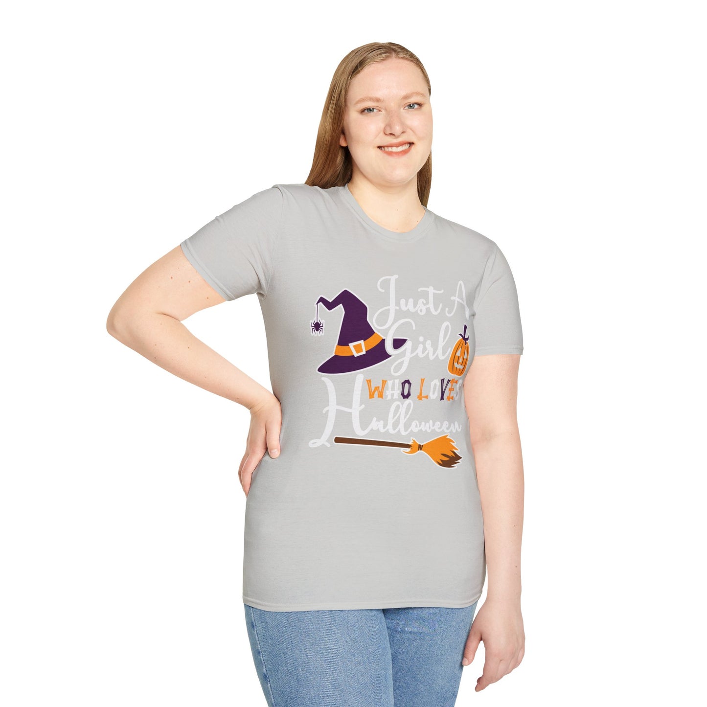 Just A Girl Who Loves Halloween - Witch & Pumpkin Unisex Softstyle T-Shirt