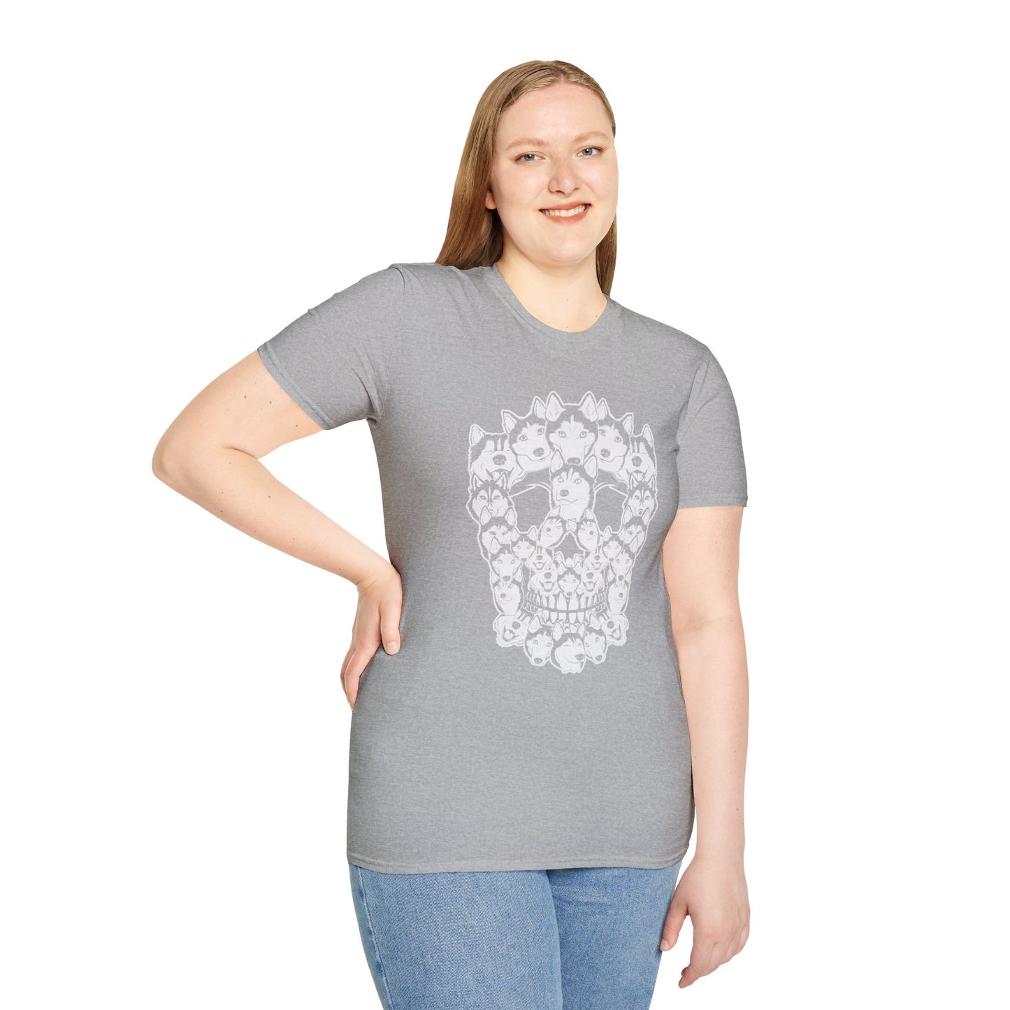 Enigmatic Husky Canine Skull Tee - Mystical Halloween Unisex Softstyle T-Shirt