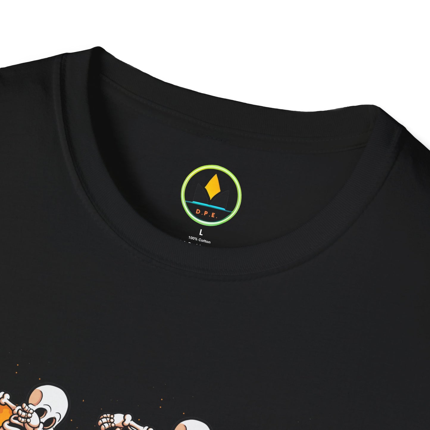 Moonlit Macabre: Dancing Skeleton Halloween T-Shirt – Spooky Unisex Softstyle T-Shirt