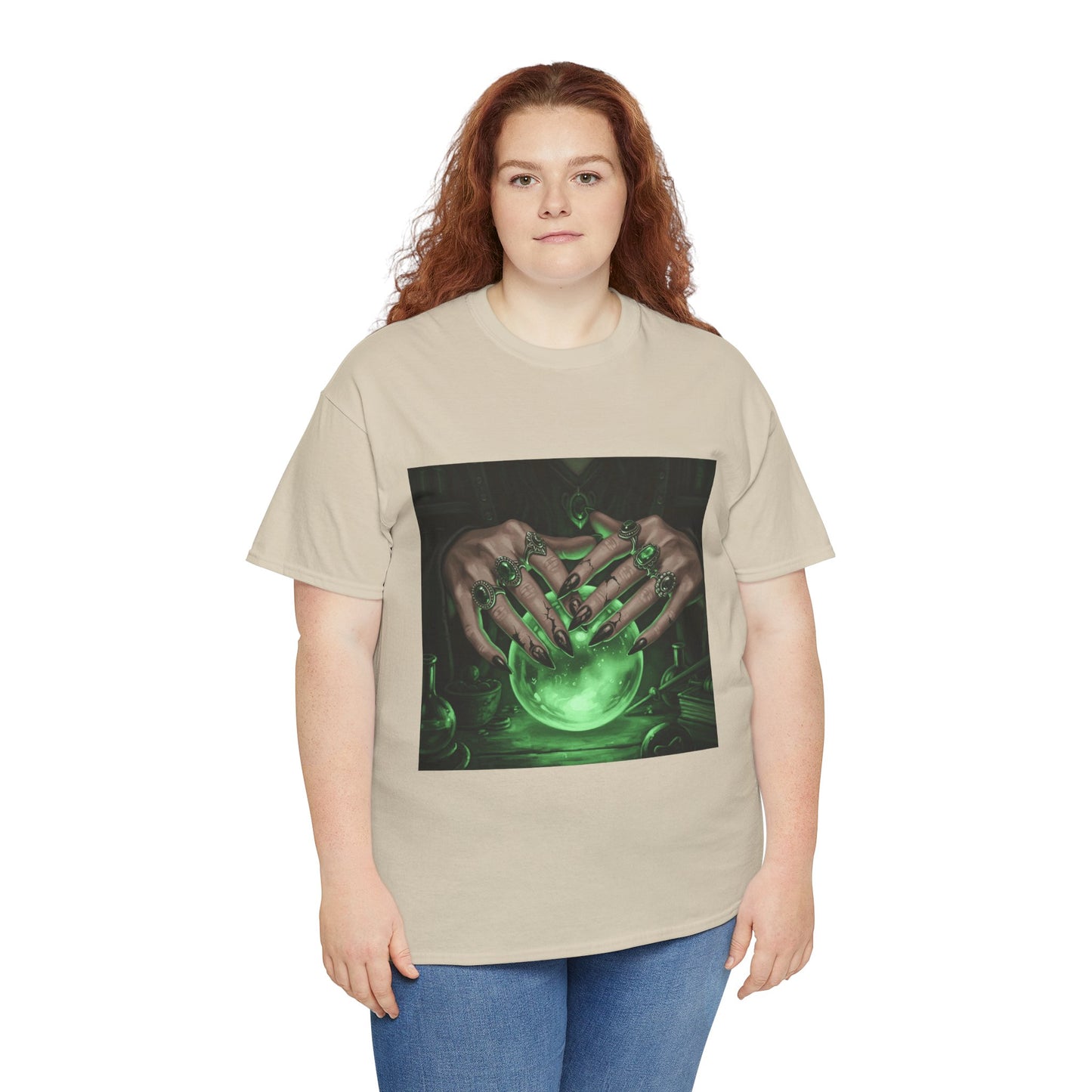 Sorceress's Grasp: Glowing Crystal Ball & Dark Witch Hands