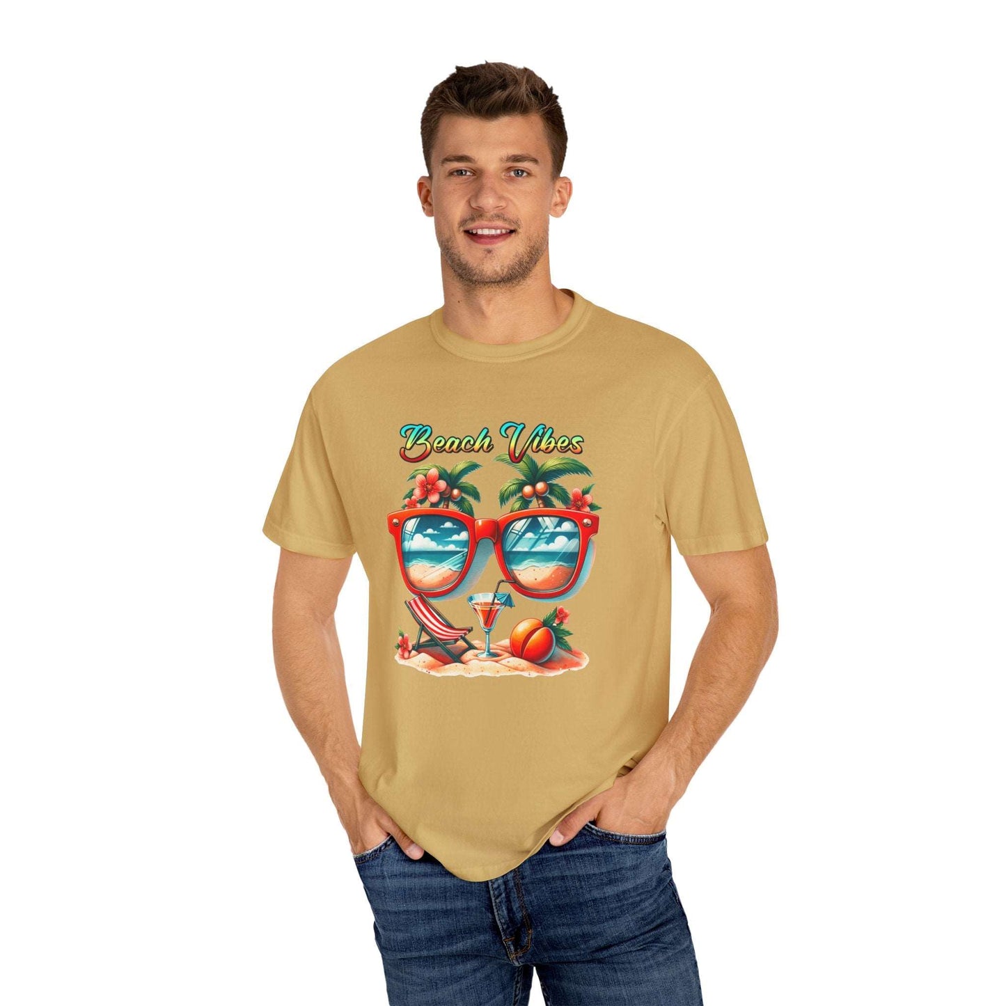 Beach Vibes Tropical T-Shirt: Summer-Ready Apparel with Unique Sunglasses & Palm Tree Design