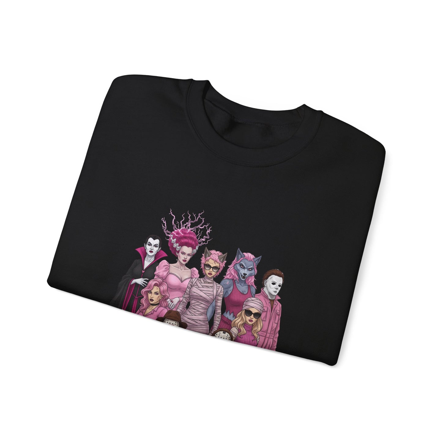 Lady Slashers Halloween Sweatshirt | Female Horror Villains Crewneck in Pink