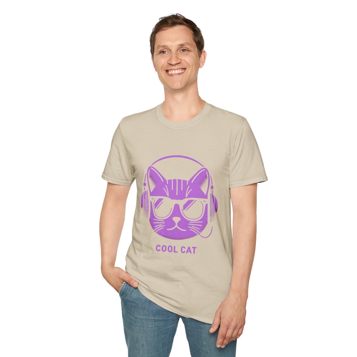Cool Cat - Halloween Cat with Headphones Unisex Softstyle T-Shirt