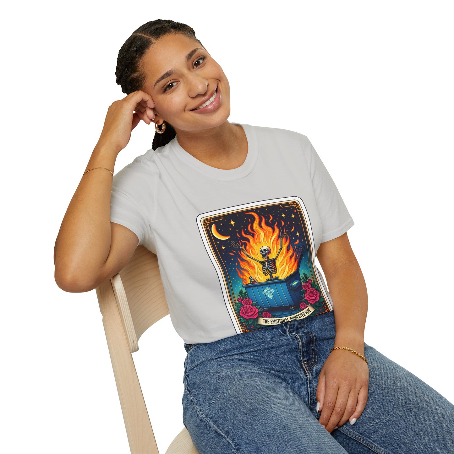 Emotional Dumpster Fire Tarot Tee - Unique Halloween Skeleton Shirt