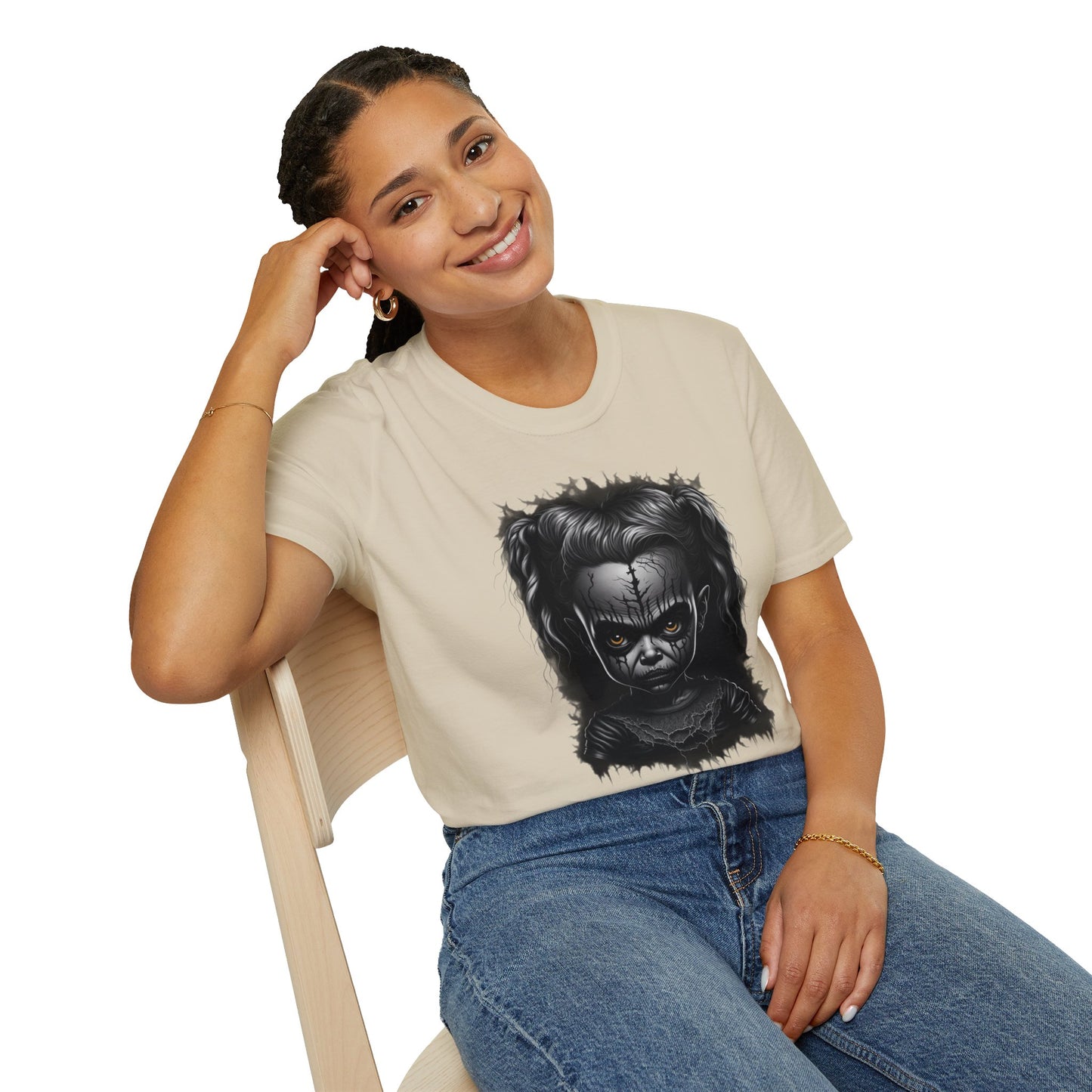 Hauntingly Adorable: Spooky Cute Little Girl Ghost Unisex Softstyle T-Shirt