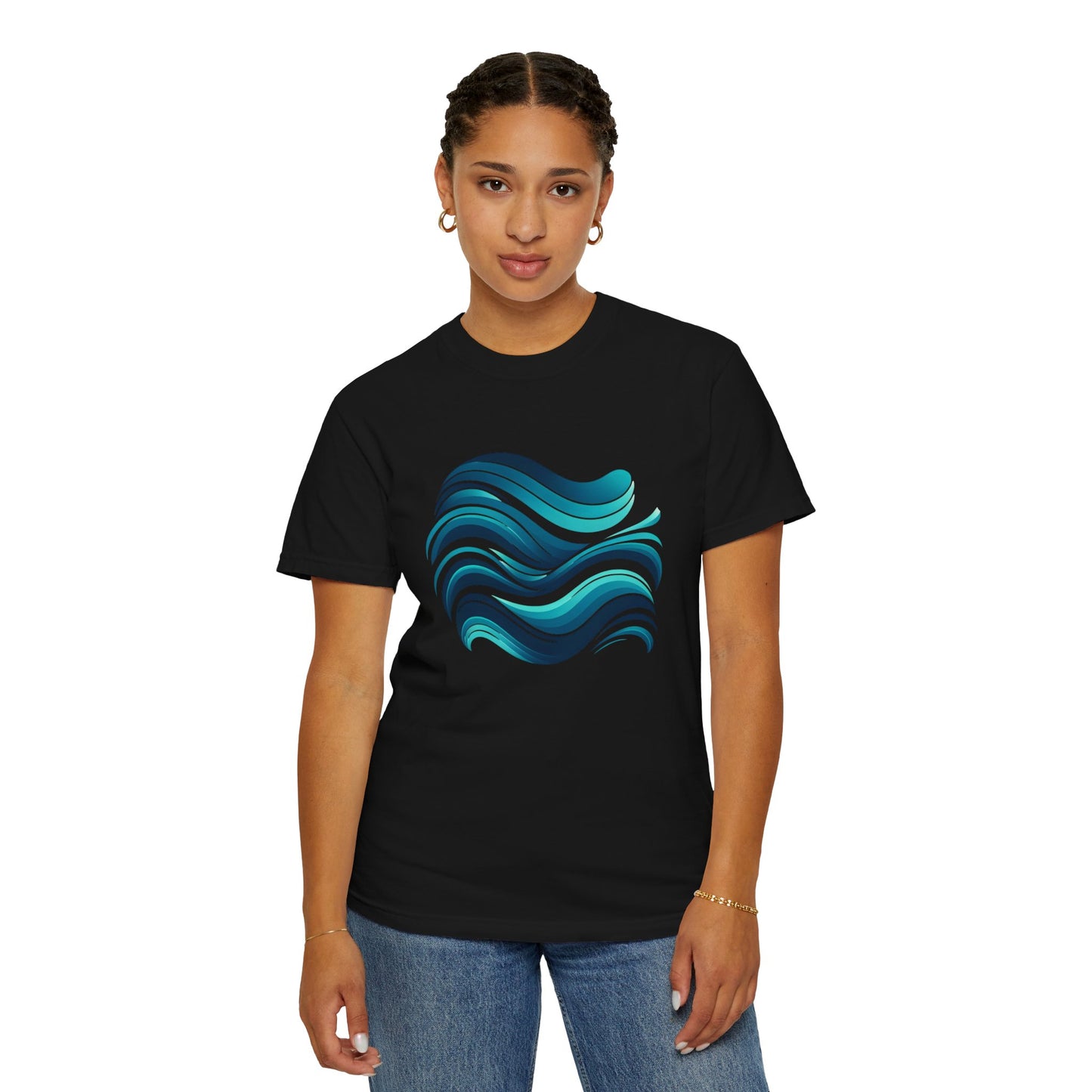 Abstract Ocean Wave T-Shirt Modern Aqua Design Artistic Sea Wave