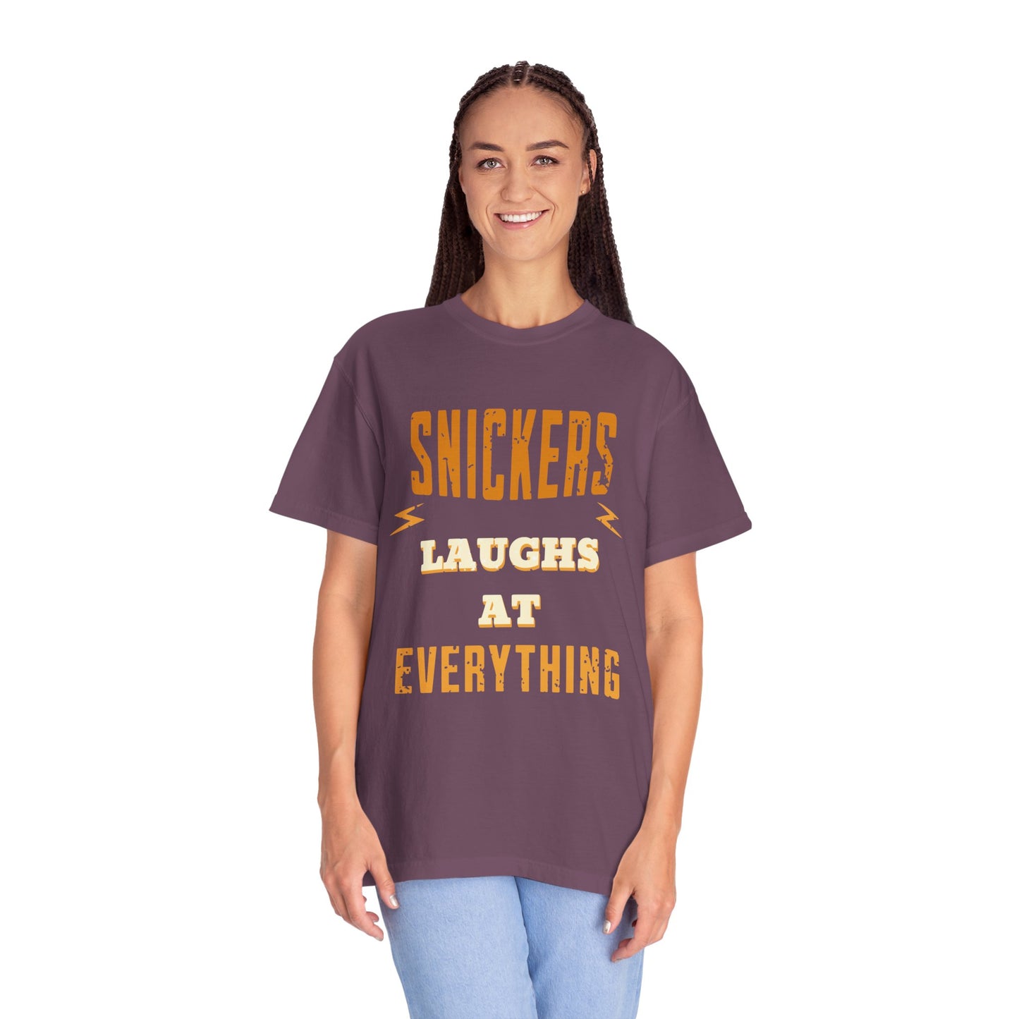 Cheerful 'Laughs at Everything' T-Shirt - coworker/friend Inspired Humorous Fun Shirt