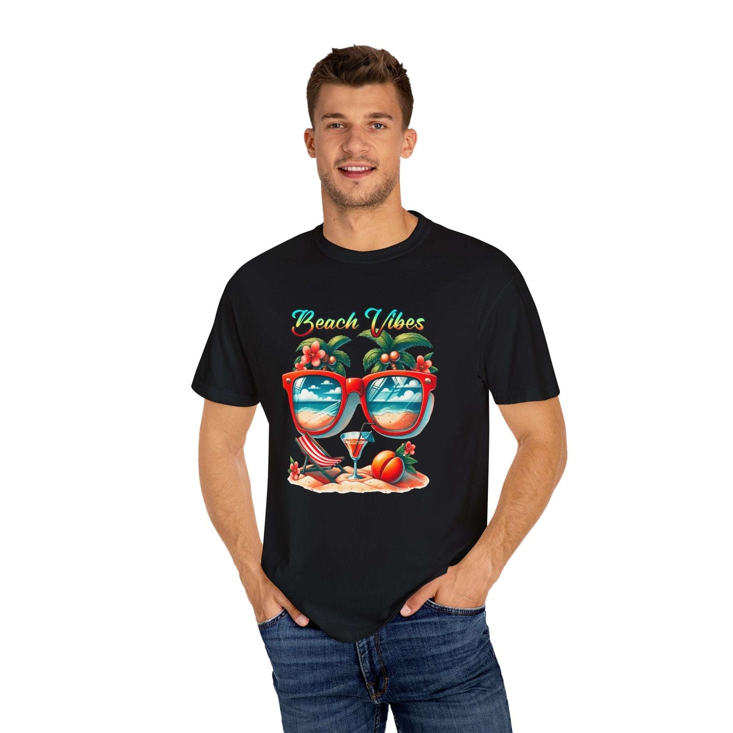 Beach Vibes Tropical T-Shirt: Summer-Ready Apparel with Unique Sunglasses & Palm Tree Design