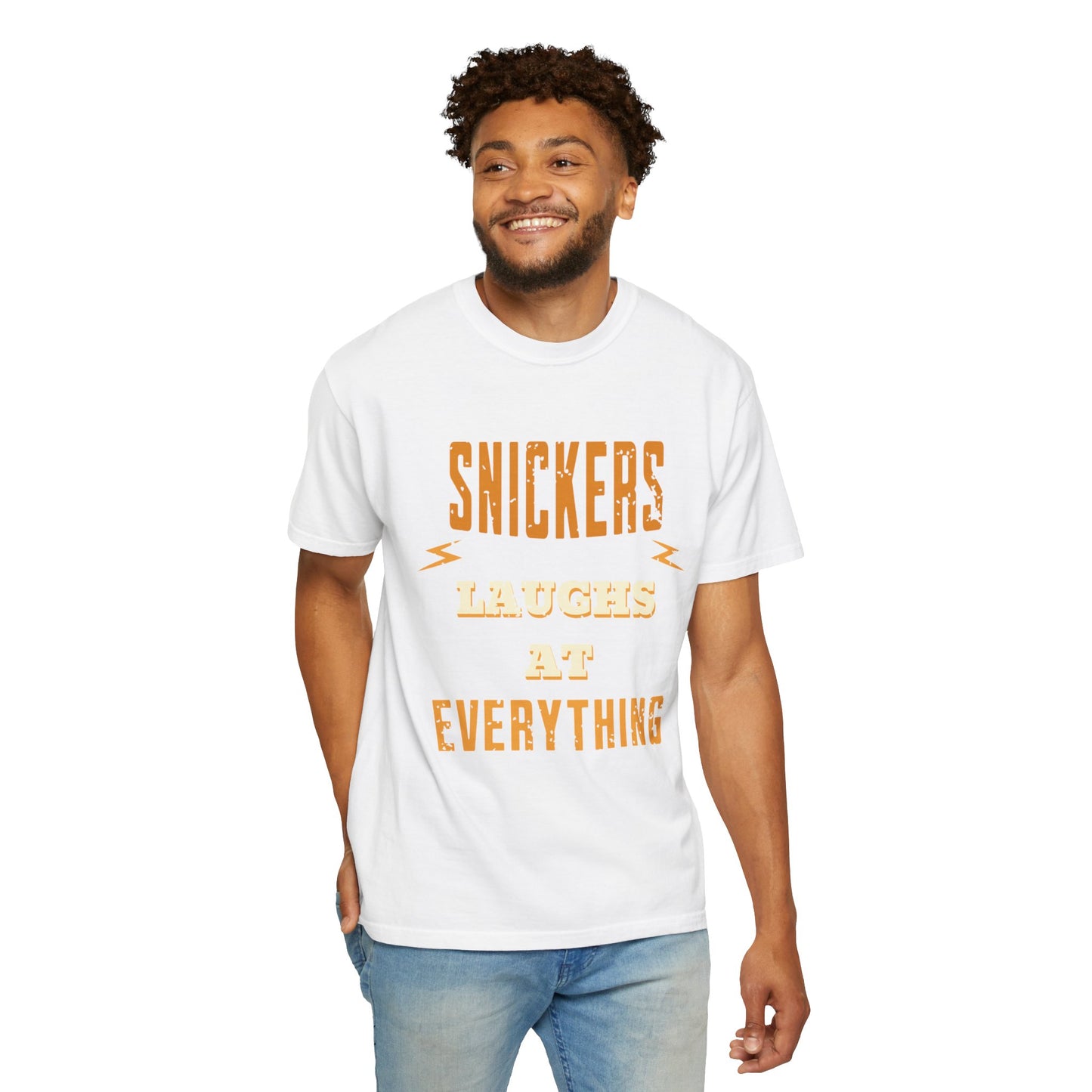 Cheerful 'Laughs at Everything' T-Shirt - coworker/friend Inspired Humorous Fun Shirt