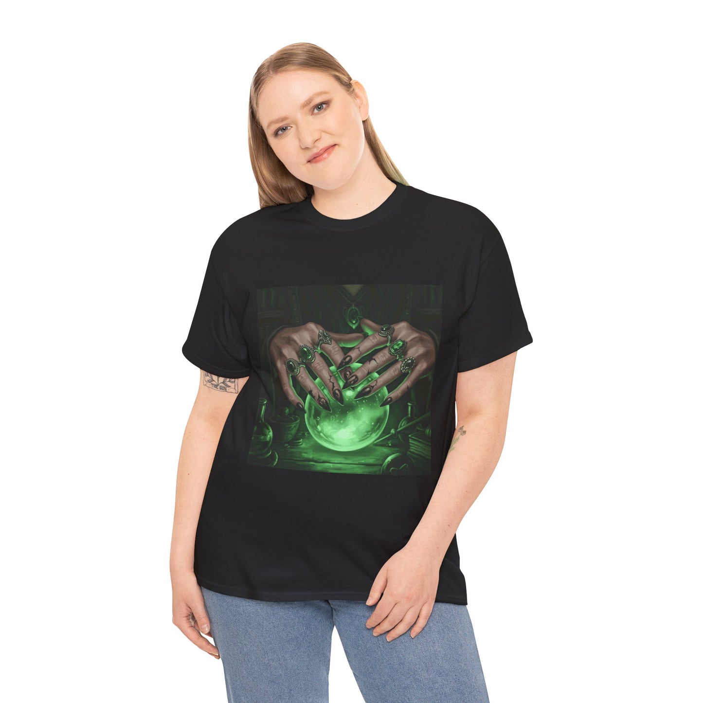 Sorceress's Grasp: Glowing Crystal Ball & Dark Witch Hands