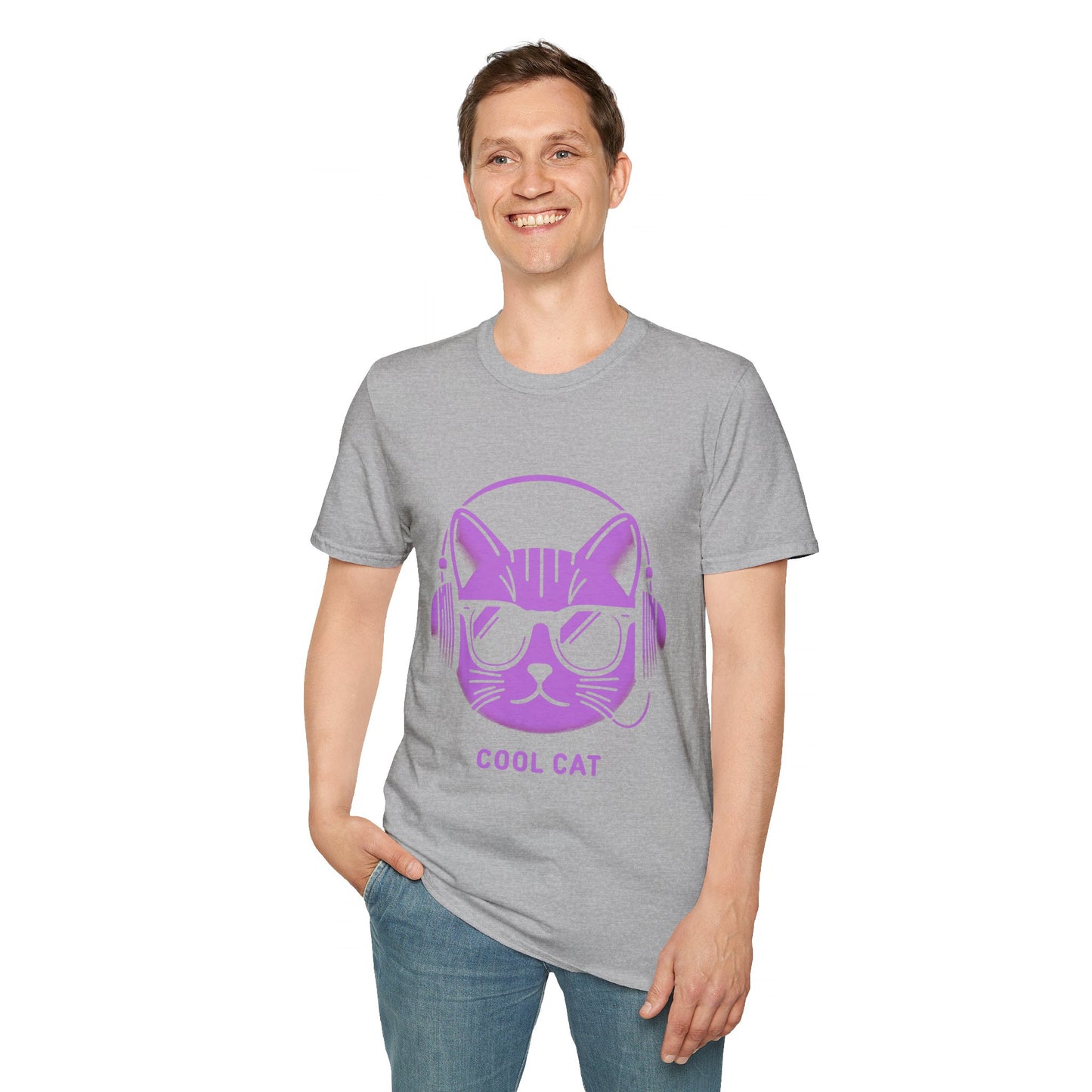 Cool Cat - Halloween Cat with Headphones Unisex Softstyle T-Shirt