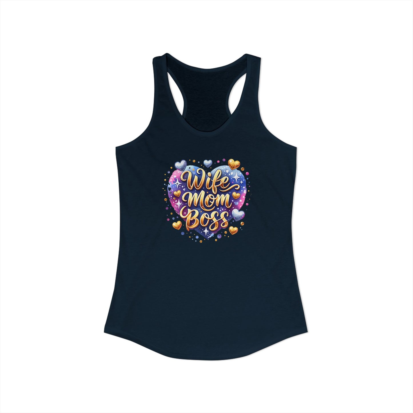 Wife Mom Boss Racerback Tank – Galaxy Heart Graphic for the CEO of the Household