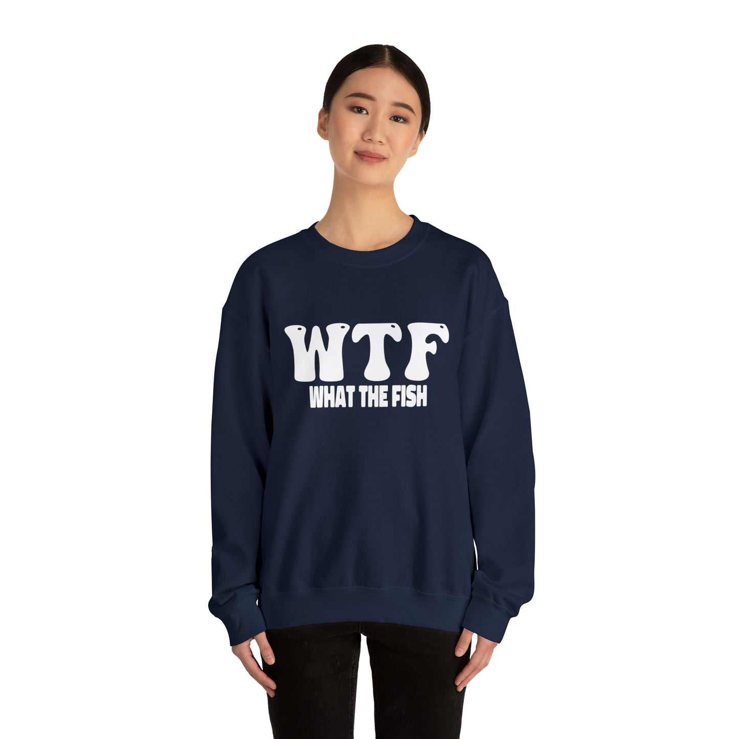 W.T.F. What The Fish unisex Crewneck Sweatshirt, Women's mens Sweater, Casual, Funny, Humor, Sweatshirt