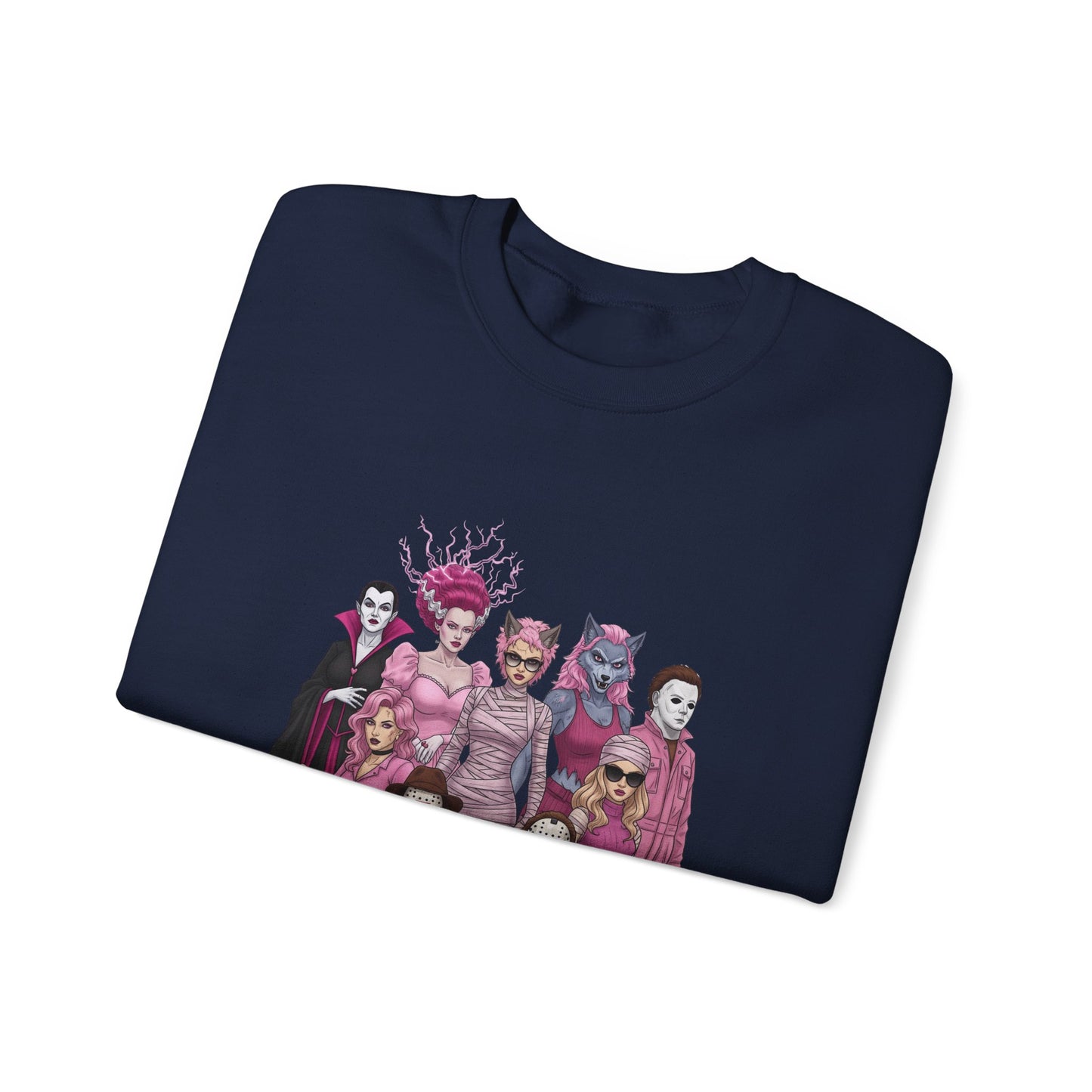 Lady Slashers Halloween Sweatshirt | Female Horror Villains Crewneck in Pink