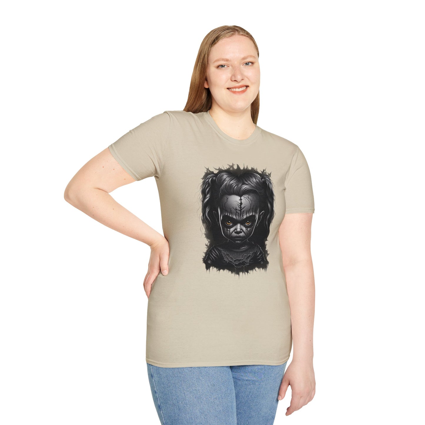 Hauntingly Adorable: Spooky Cute Little Girl Ghost Unisex Softstyle T-Shirt
