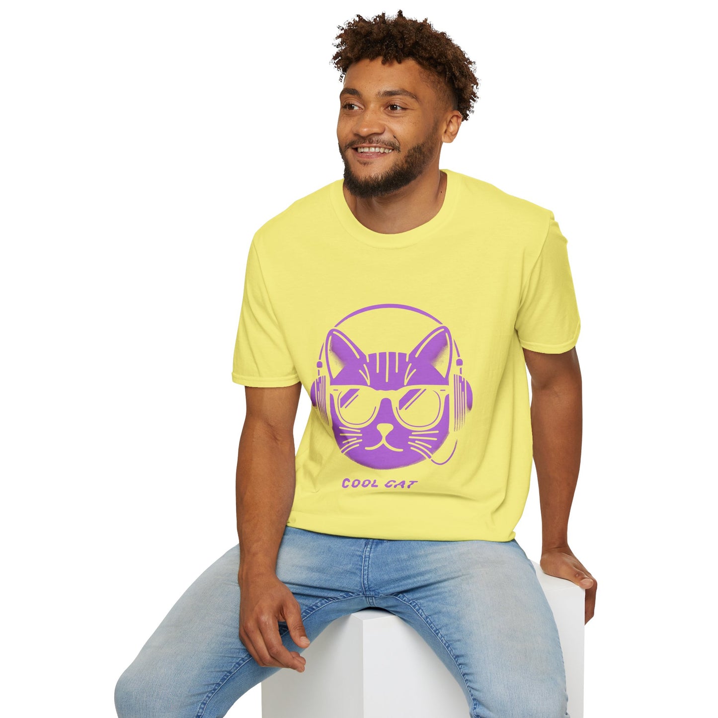 Cool Cat - Halloween Cat with Headphones Unisex Softstyle T-Shirt