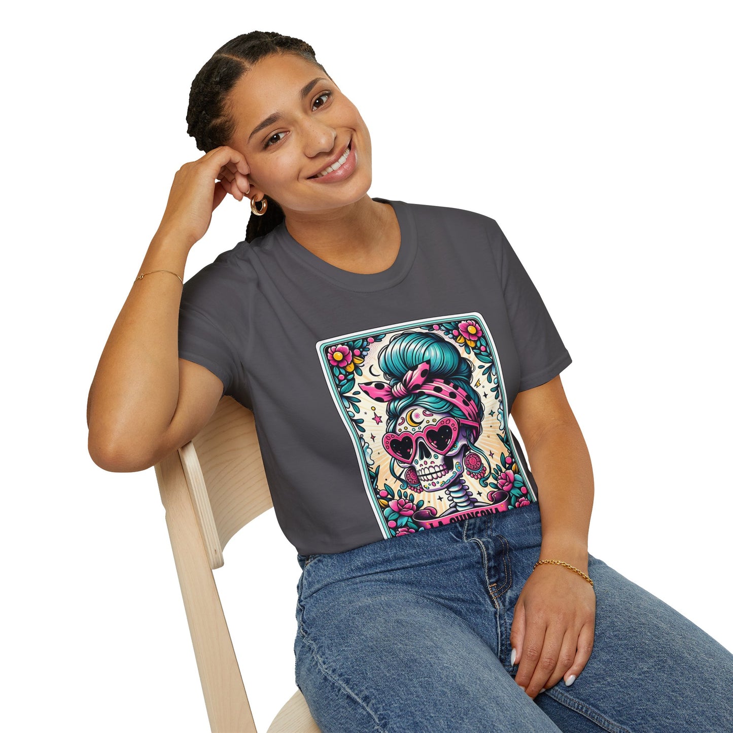 Vibrant Sugar Skull T-Shirt - Unique Spooky Halloween Apparel Inspired by Dia de los Muertos