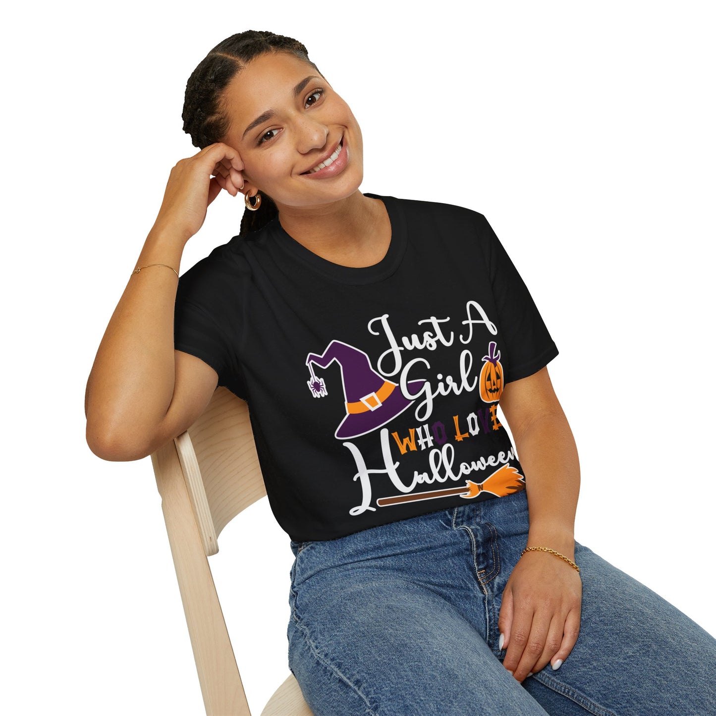 Just A Girl Who Loves Halloween - Witch & Pumpkin Unisex Softstyle T-Shirt