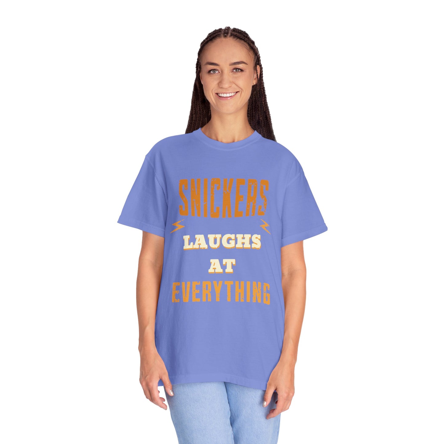 Cheerful 'Laughs at Everything' T-Shirt - coworker/friend Inspired Humorous Fun Shirt