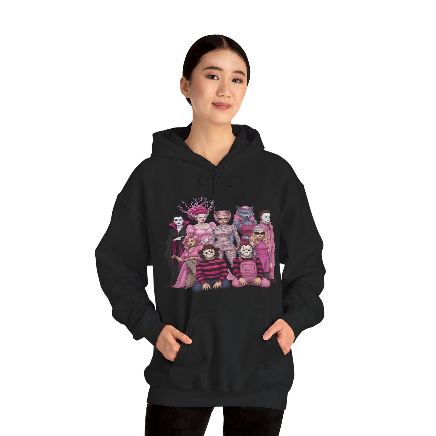 Lady Slashers Halloween Hoodie | Female Horror Villains Hooded Sweatshirt Perfect for Costume Parties