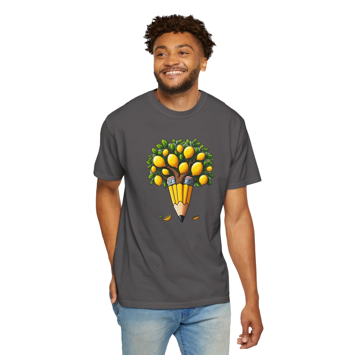 Artistic Lemon Pencil Tree T-Shirt - Unique Art & Nature Celebrating Growth and Imagination
