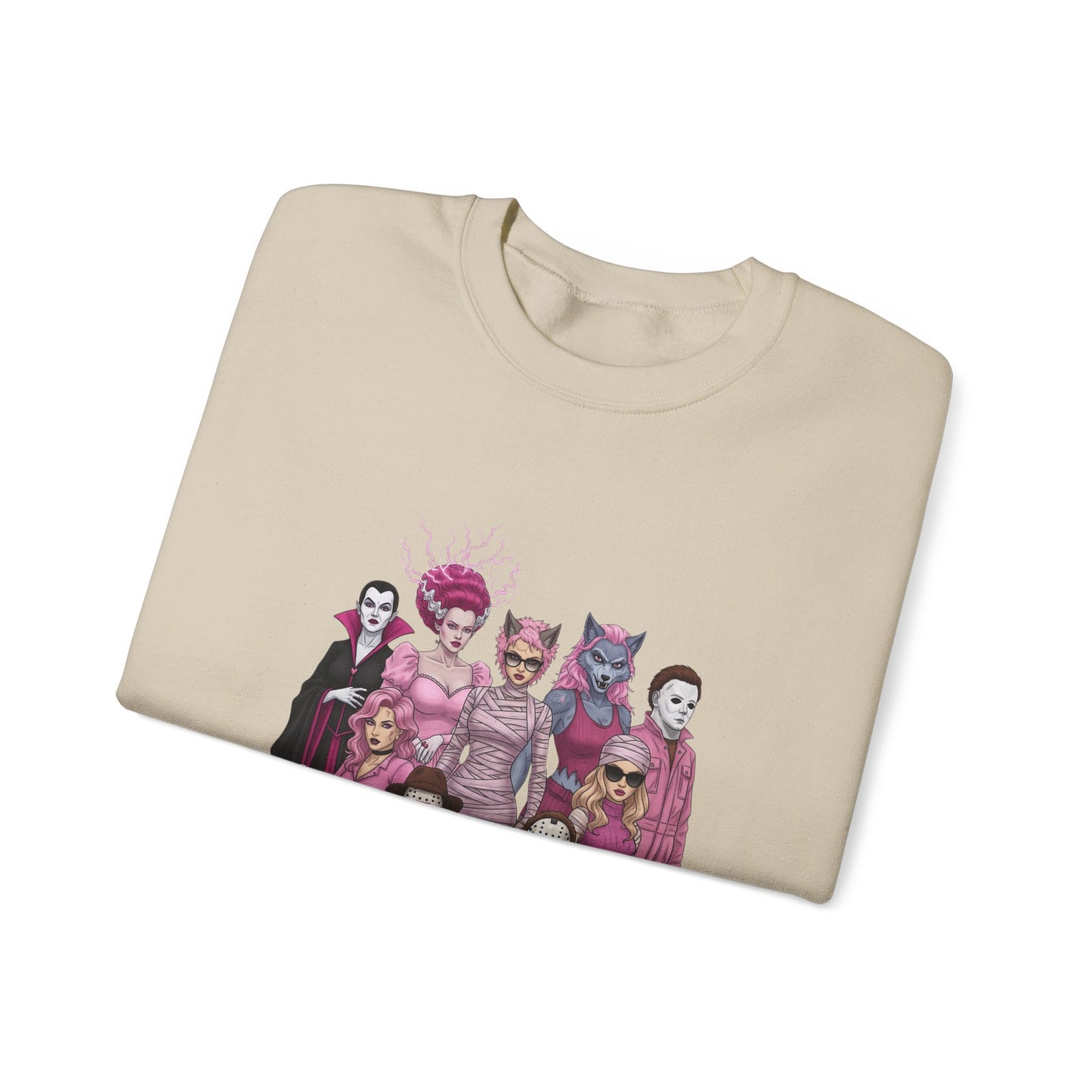 Lady Slashers Halloween Sweatshirt | Female Horror Villains Crewneck in Pink