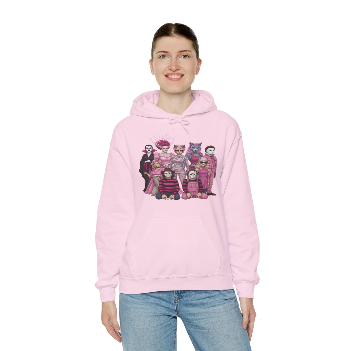 Lady Slashers Halloween Hoodie | Female Horror Villains Hooded Sweatshirt Perfect for Costume Parties