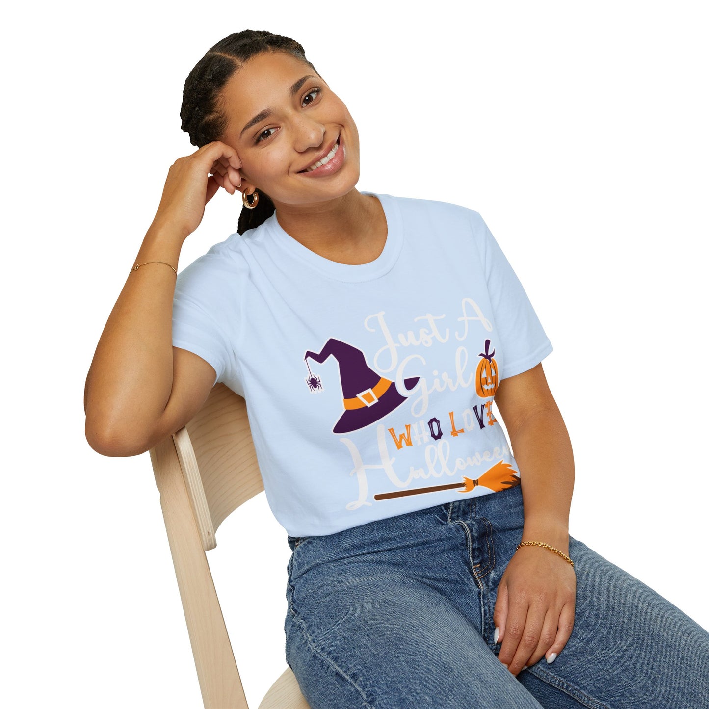 Just A Girl Who Loves Halloween - Witch & Pumpkin Unisex Softstyle T-Shirt