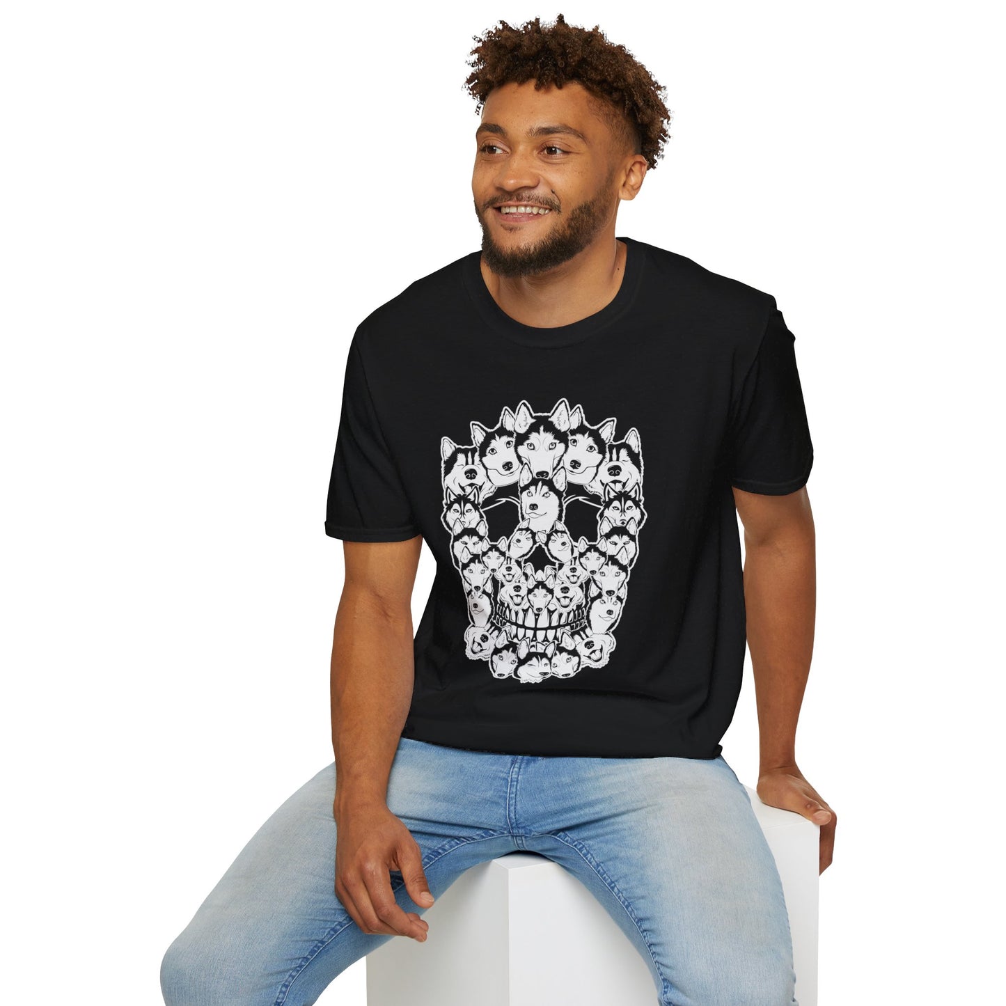 Enigmatic Husky Canine Skull Tee - Mystical Halloween Unisex Softstyle T-Shirt