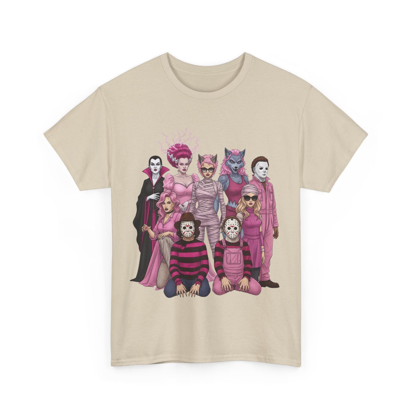 Lady Slashers Halloween Tee | Female Horror Villains Reunion Shirt in Pink