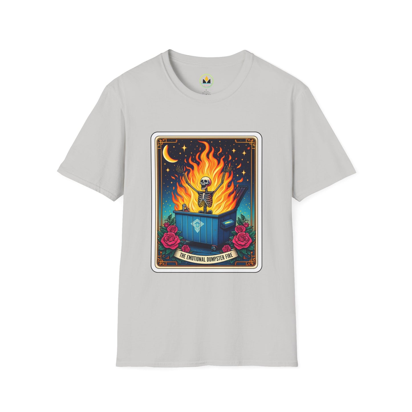 Emotional Dumpster Fire Tarot Tee - Unique Halloween Skeleton Shirt