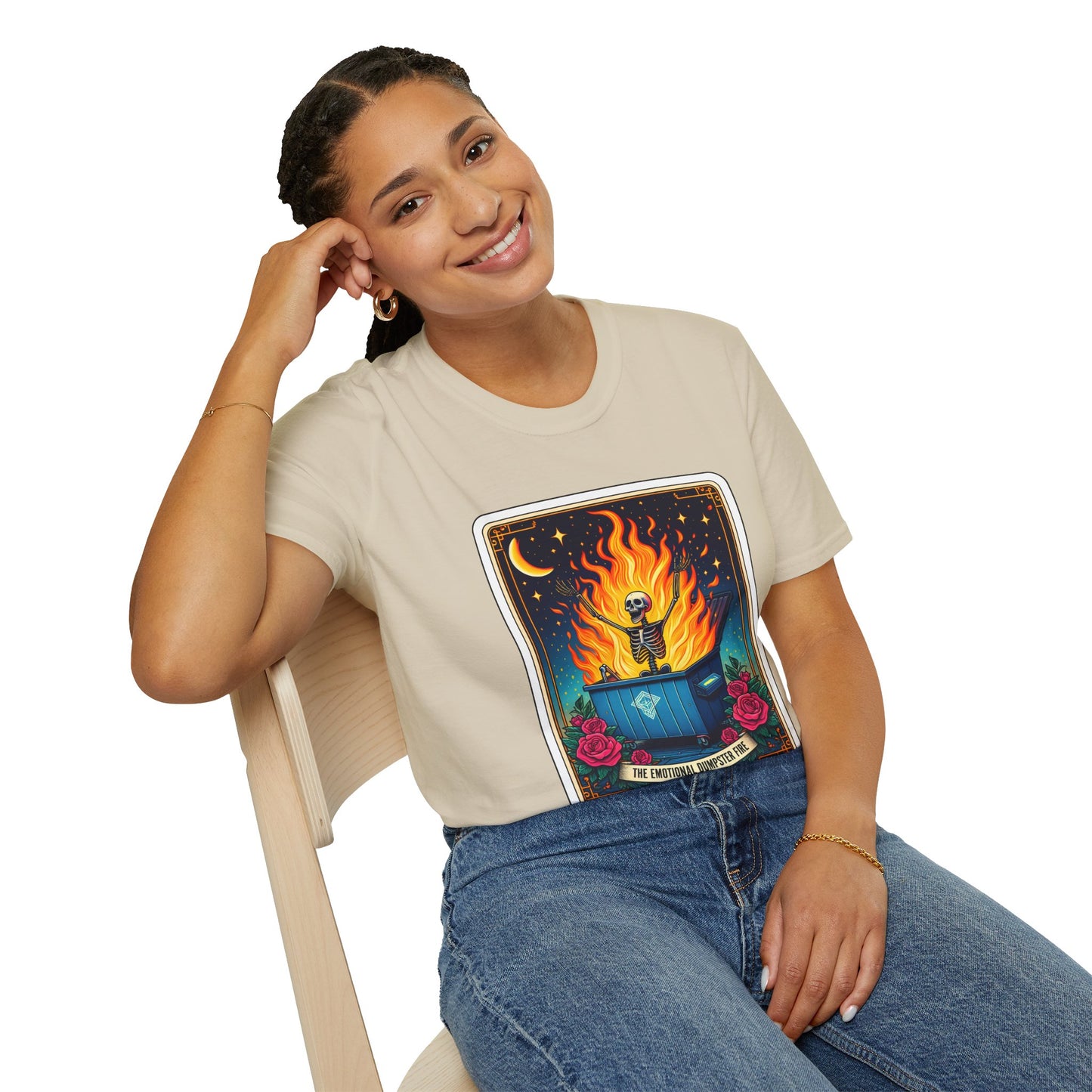 Emotional Dumpster Fire Tarot Tee - Unique Halloween Skeleton Shirt
