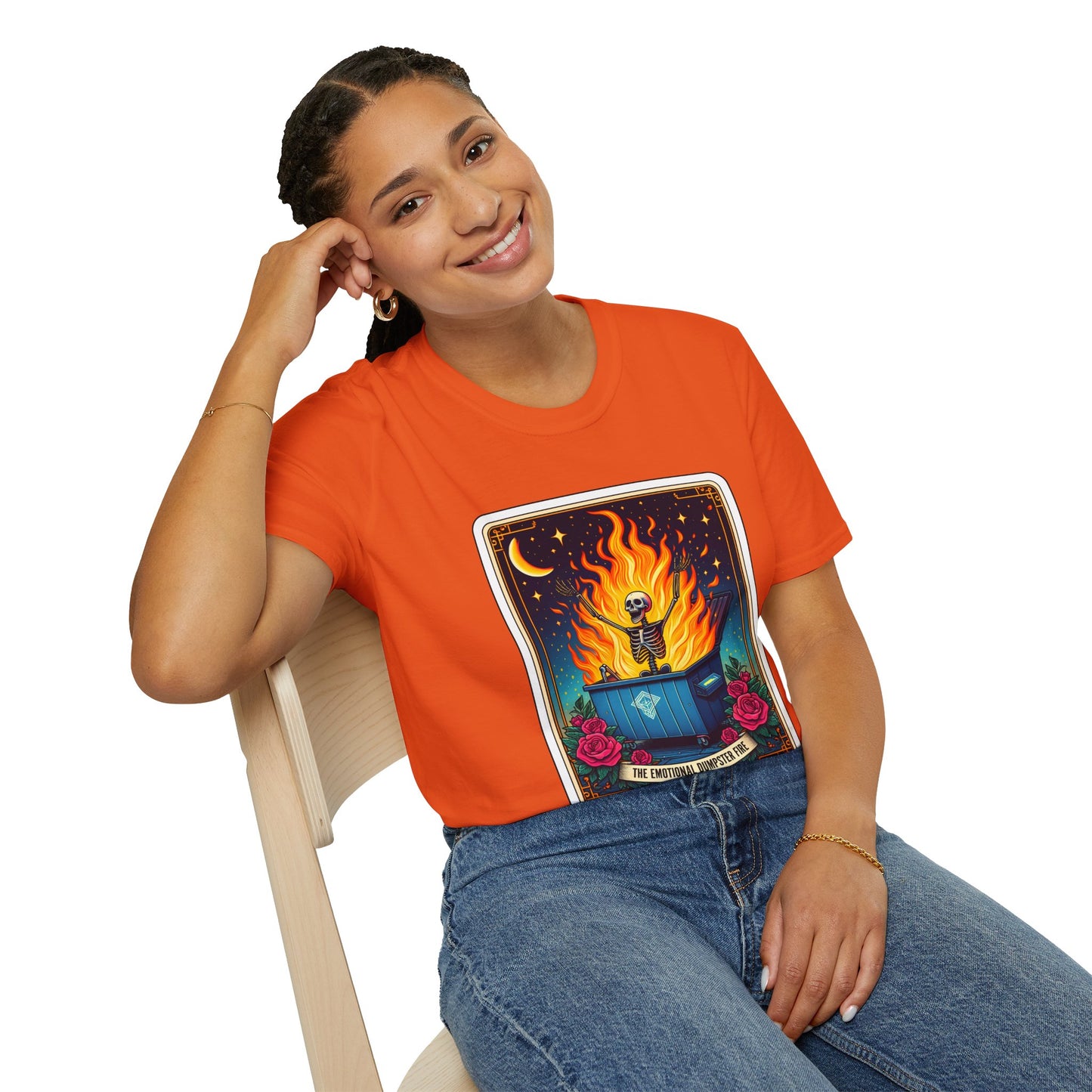Emotional Dumpster Fire Tarot Tee - Unique Halloween Skeleton Shirt