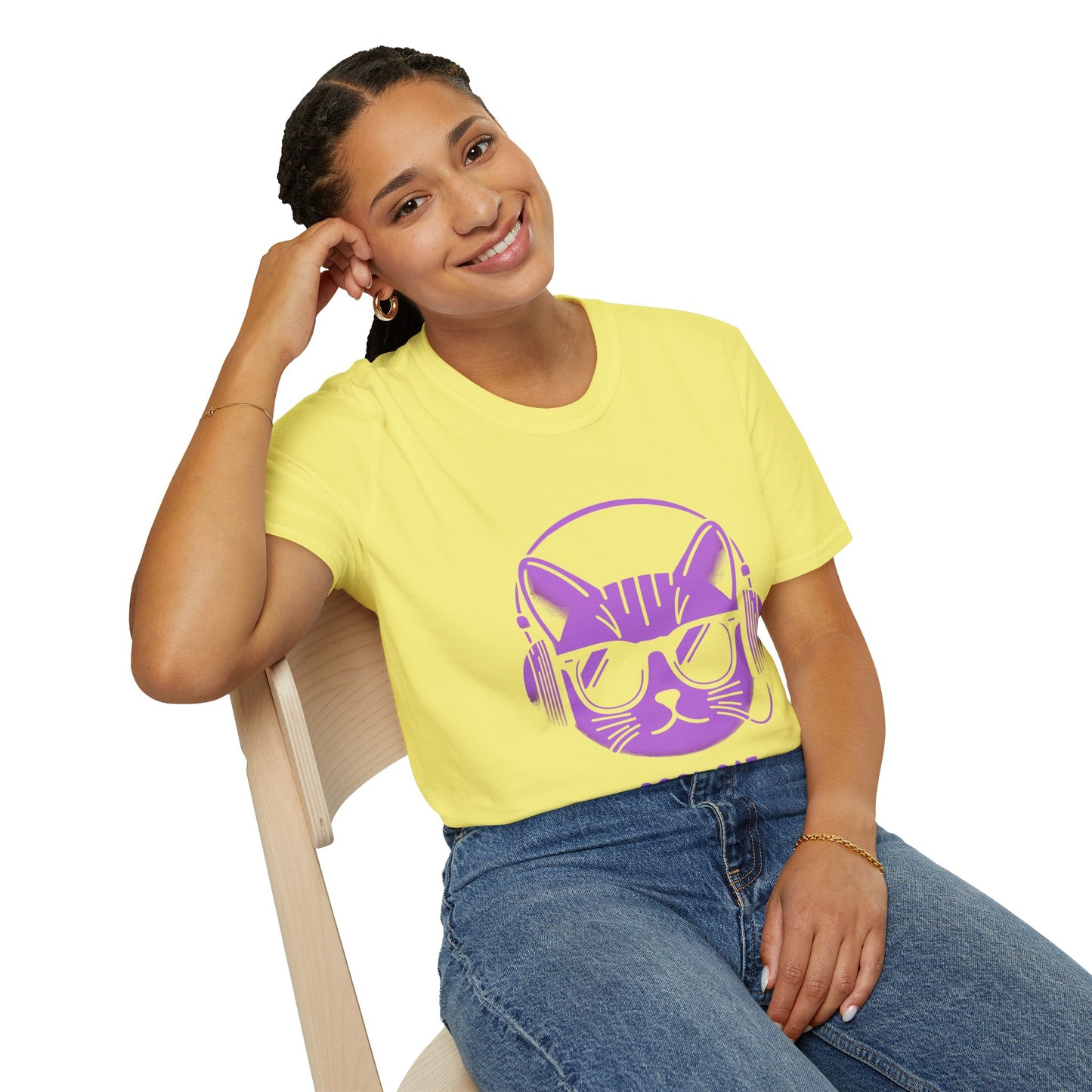 Cool Cat - Halloween Cat with Headphones Unisex Softstyle T-Shirt