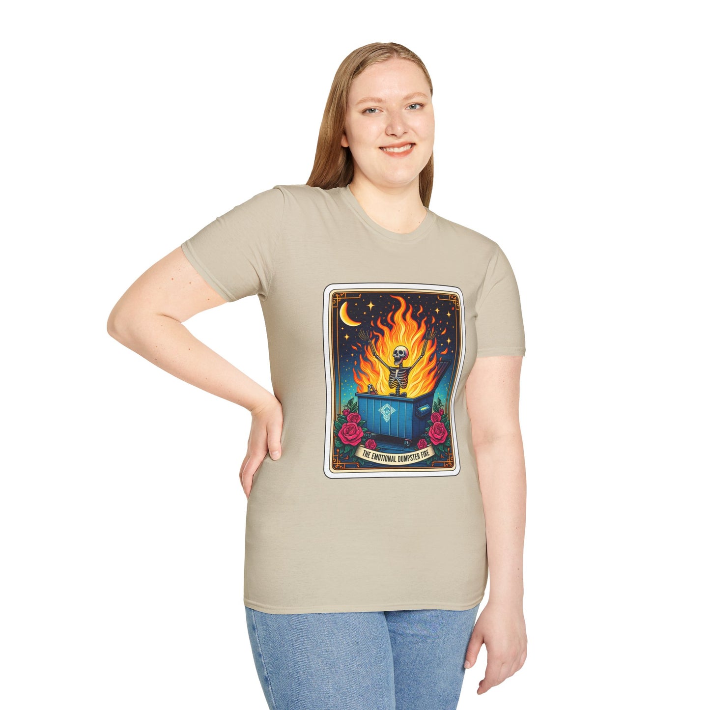 Emotional Dumpster Fire Tarot Tee - Unique Halloween Skeleton Shirt