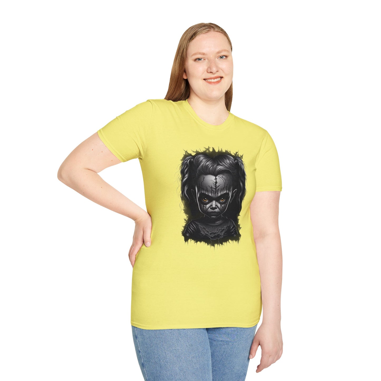 Hauntingly Adorable: Spooky Cute Little Girl Ghost Unisex Softstyle T-Shirt