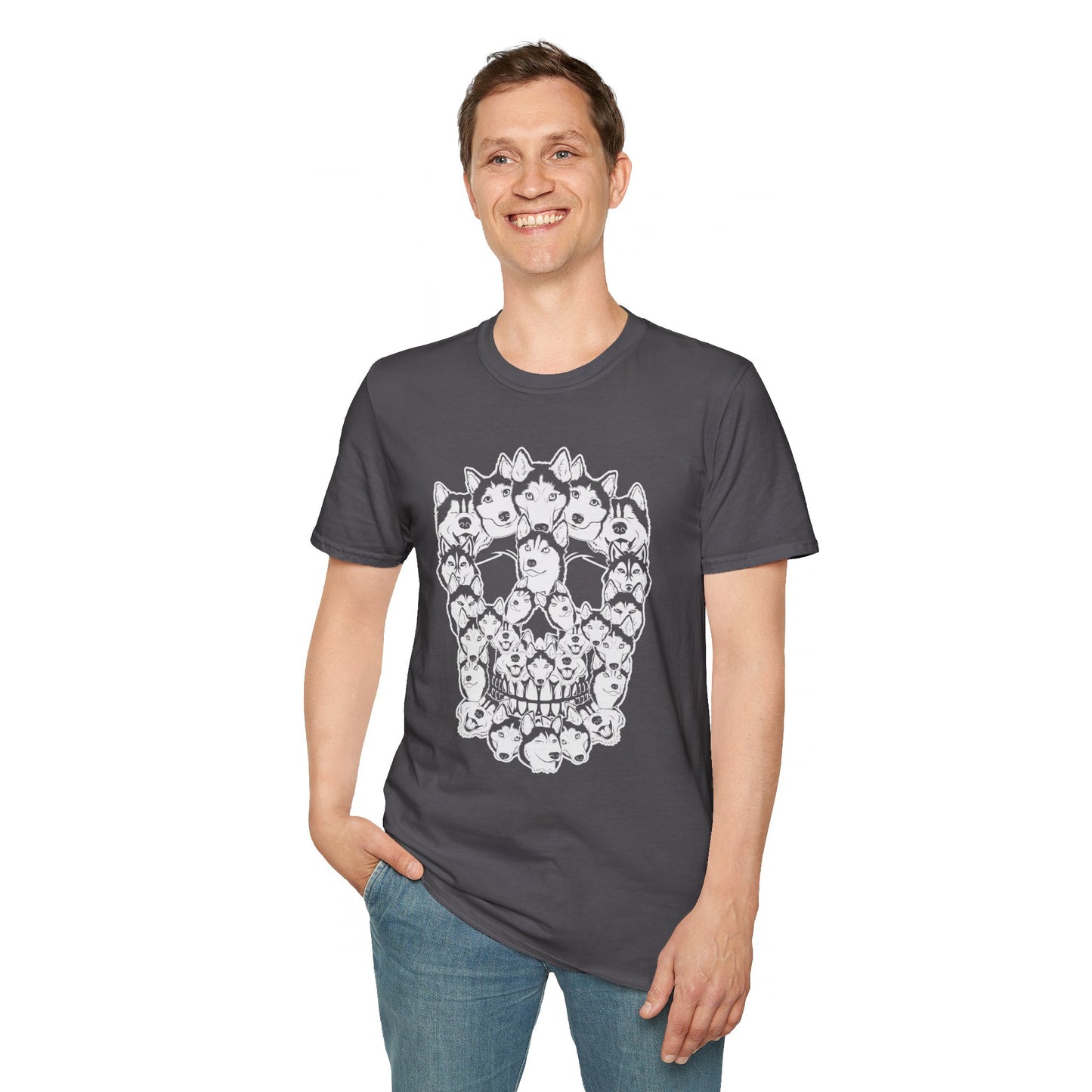 Enigmatic Husky Canine Skull Tee - Mystical Halloween Unisex Softstyle T-Shirt