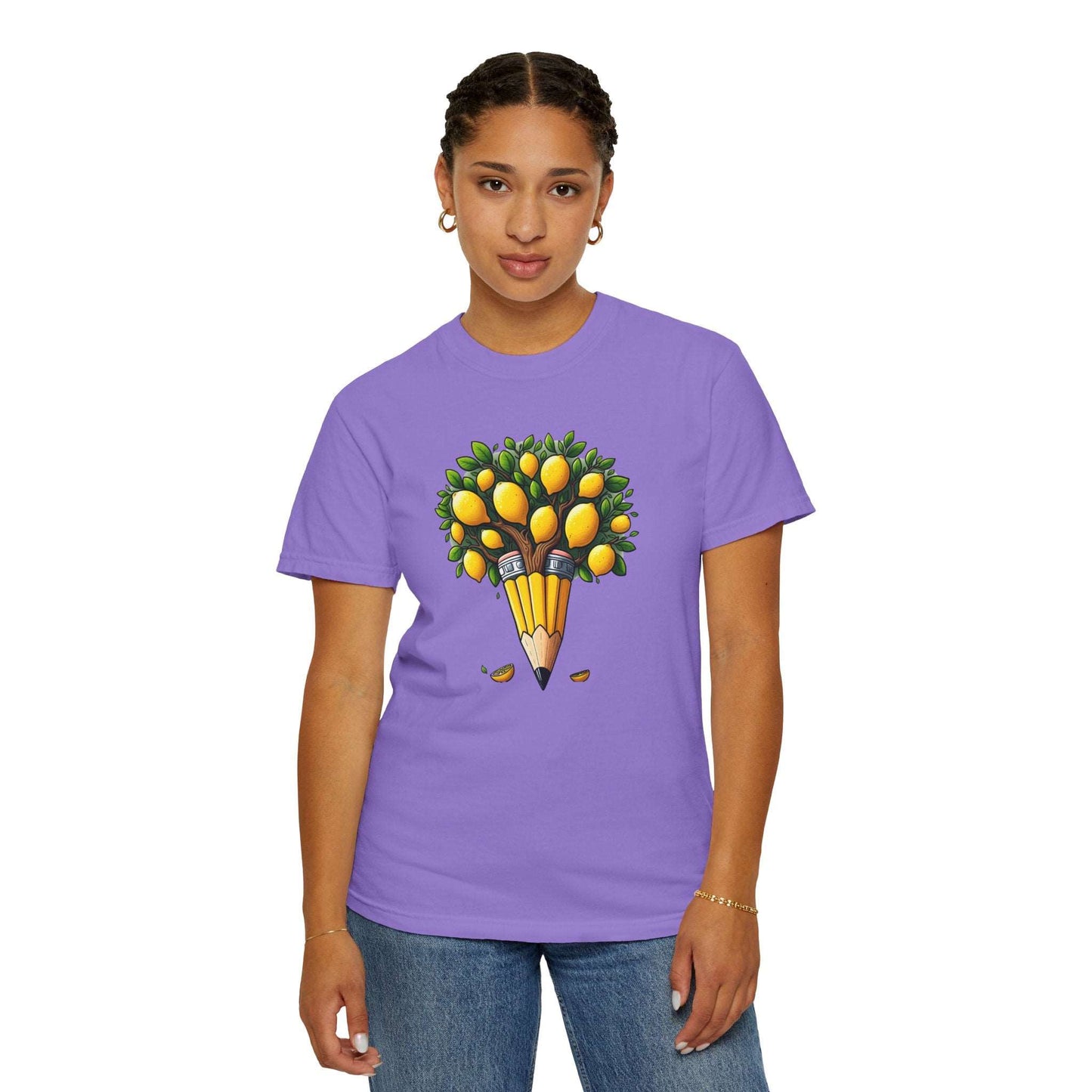 Artistic Lemon Pencil Tree T-Shirt - Unique Art & Nature Celebrating Growth and Imagination