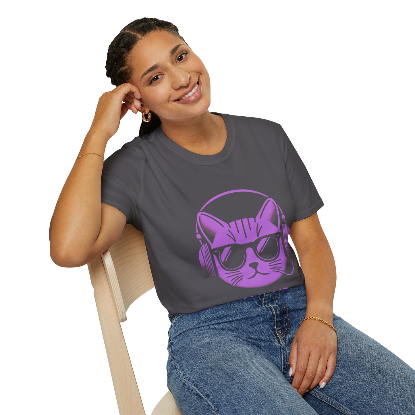 Cool Cat - Halloween Cat with Headphones Unisex Softstyle T-Shirt