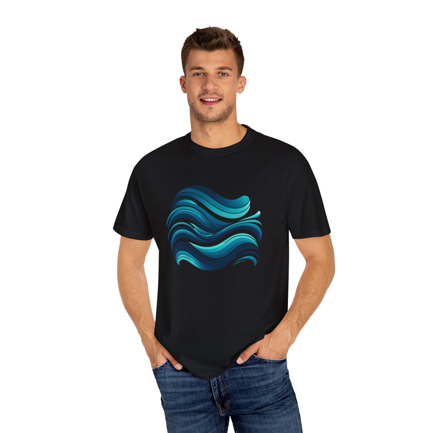 Abstract Ocean Wave T-Shirt Modern Aqua Design Artistic Sea Wave