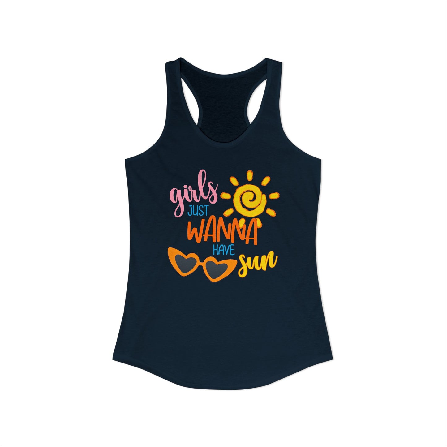 Girls Just Wanna Have Sun – Retro Summer Racerback Tank with Sunshine & Sunglasses