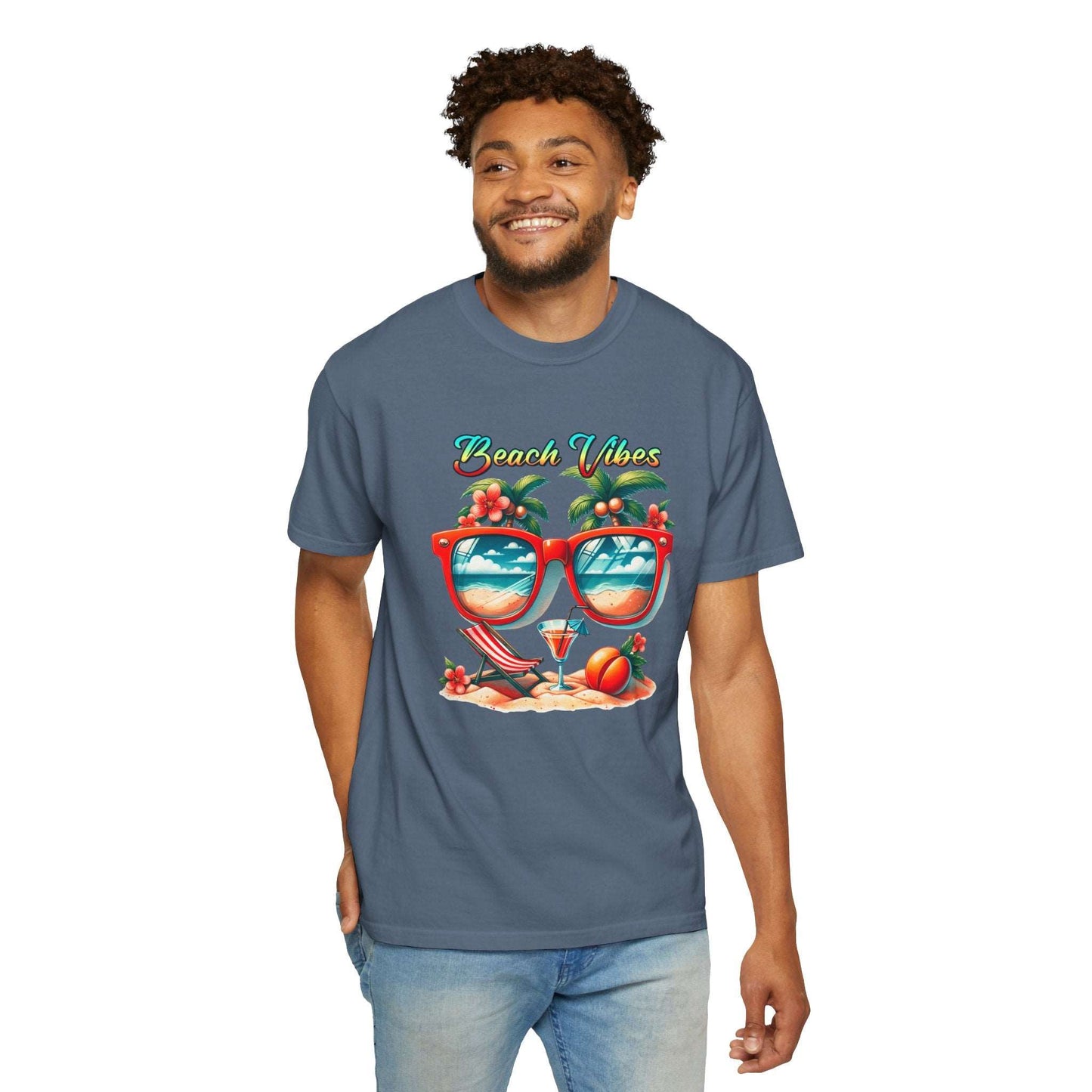 Beach Vibes Tropical T-Shirt: Summer-Ready Apparel with Unique Sunglasses & Palm Tree Design
