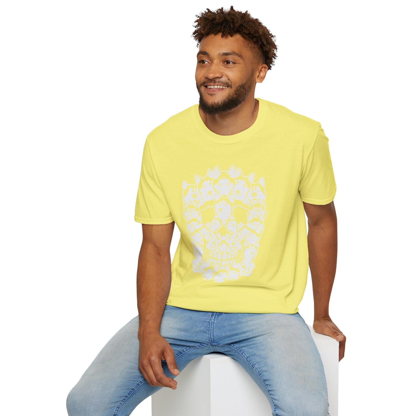 Enigmatic Husky Canine Skull Tee - Mystical Halloween Unisex Softstyle T-Shirt