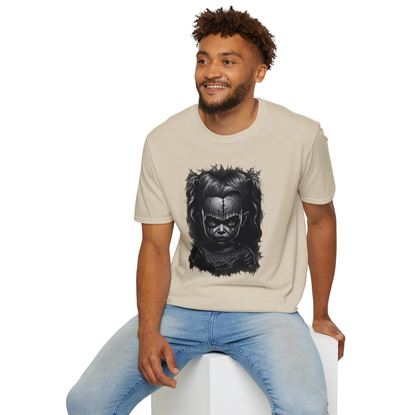 Hauntingly Adorable: Spooky Cute Little Girl Ghost Unisex Softstyle T-Shirt