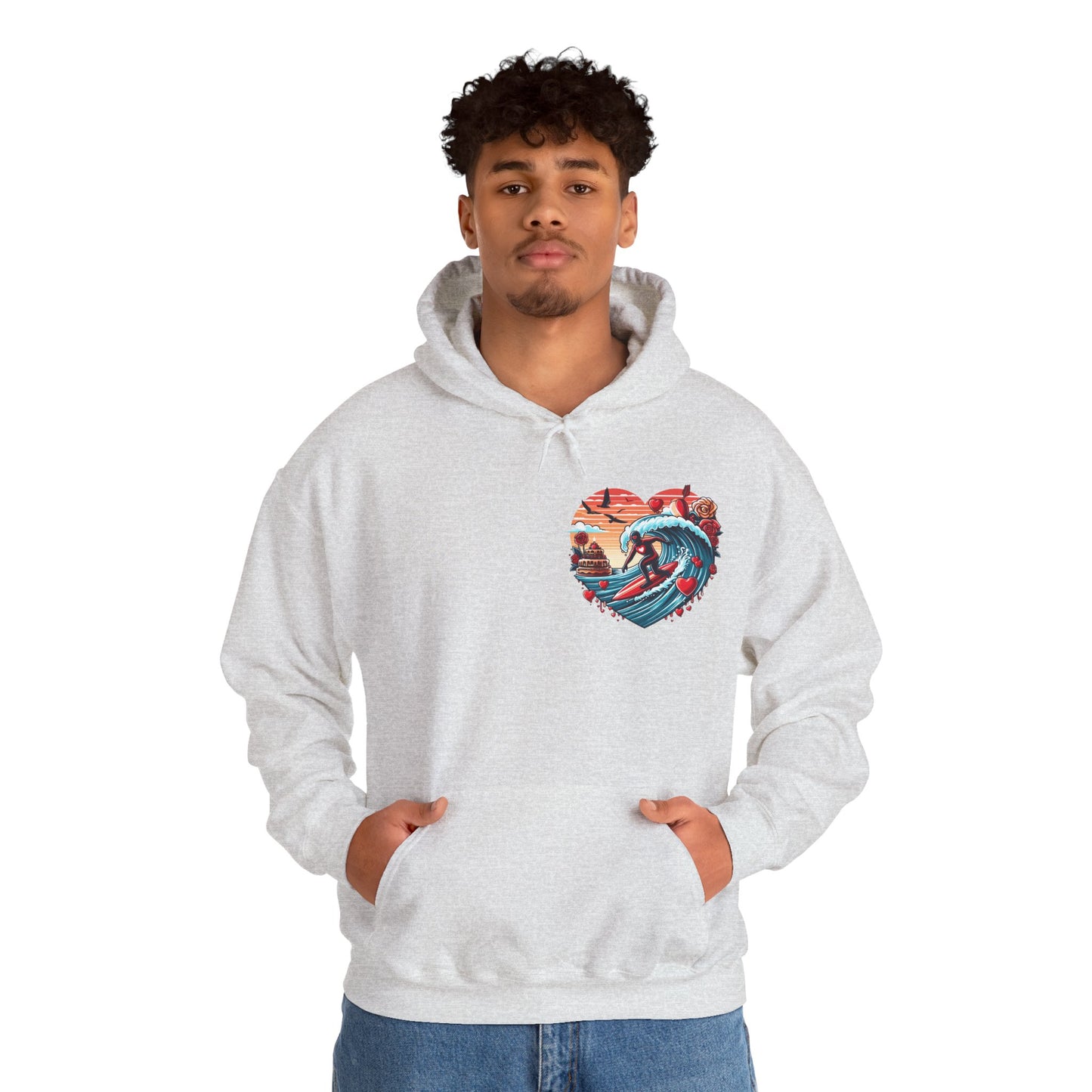 Surfing Love Heart Hoodie Surfer Wave Unisex Sweatshirt - Viral Romantic Beach Gift