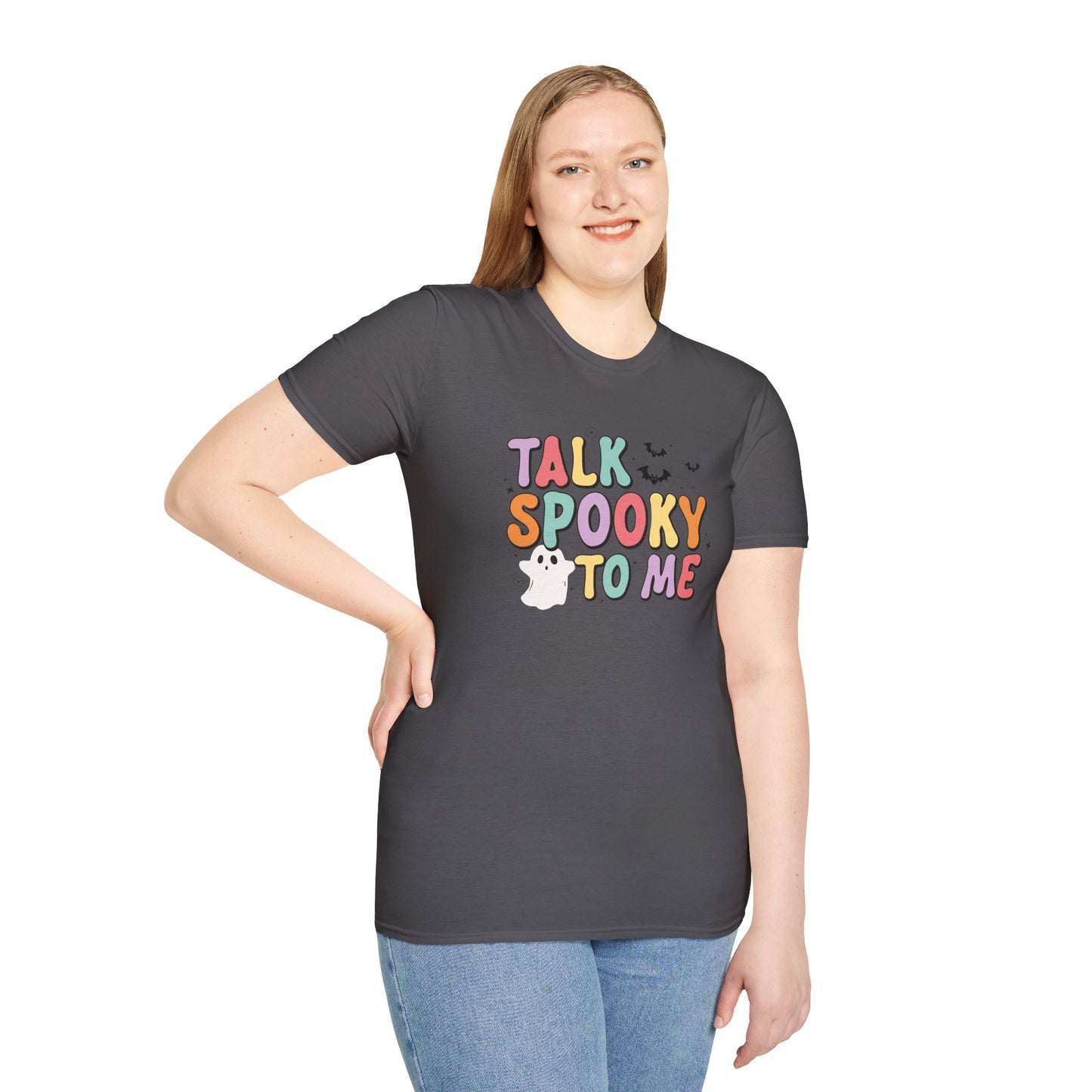 Talk Spooky To Me – Cute Pastel Ghost Halloween T‑Shirt for Spooky Season Lovers