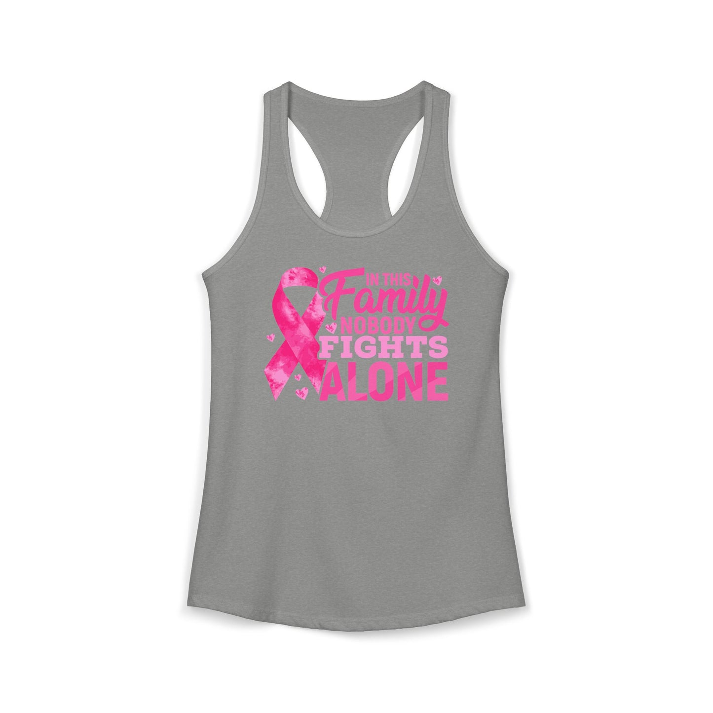 No One Fights Alone" Family Support Tank | Pink Ribbon Cancer Awareness Racerback | Breast Cancer Walk Shirt