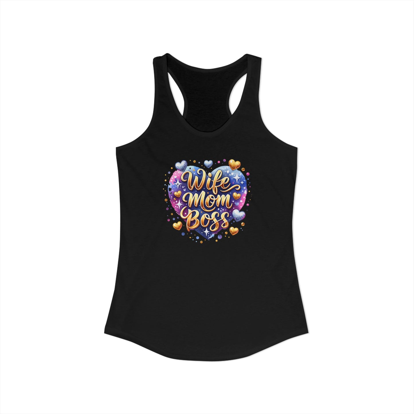 Wife Mom Boss Racerback Tank – Galaxy Heart Graphic for the CEO of the Household