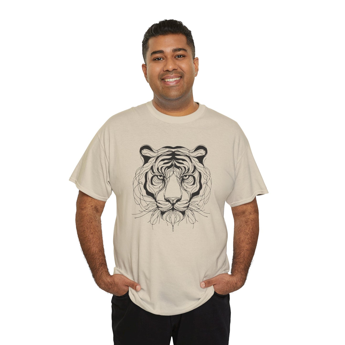 Tiger Line Art Shirt | Wild Animal Sketch Tee | Minimalist Big Cat Face Top | Heavy Cotton 100% Cotton Gift | Unisex Graphic T-Shirt